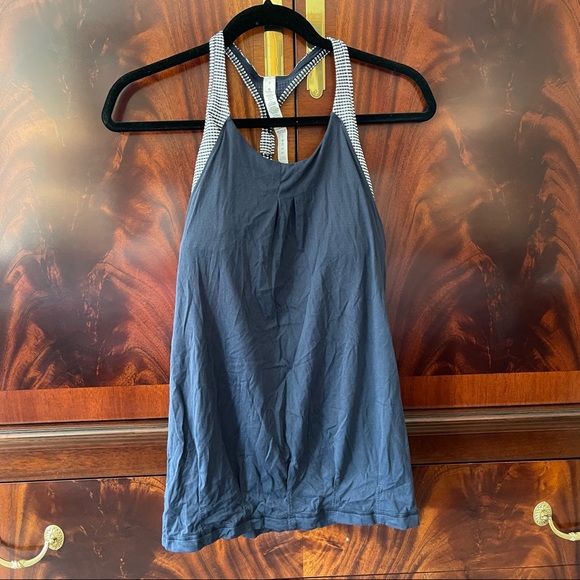 lululemon athletica Tops - Lululemon Practice Freely Bra-Top Tank in Inkwell Navy Blue Gingham